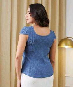 Chic Blue Textured Twist Top