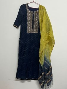 Elegant Navy Blue Kurta Set with Dupatta