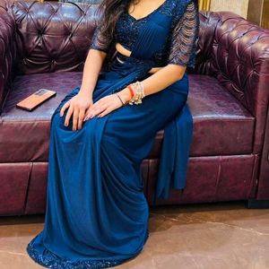 Elegant Navy Blue Saree with Sequins