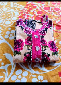 floral print real mirror work velvet kurta patiyal
