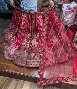 Red Embroidered Velvet Lehenga Choli