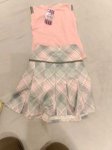 Adorable Pink &amp; Grey Plaid Skirt Set