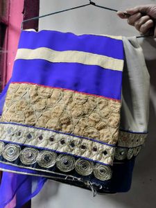 Blue & Cream Embroidered Saree