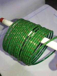 Set of Green Bangles with Gold Accents