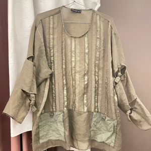 Unique Beige Striped Kurta with Pocket Detail