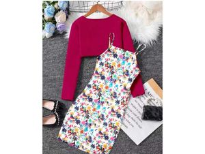 Floral Print Spaghetti Dress with Bolero