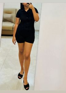 SHEIN Chic Black Button-Up Romper
