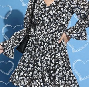 Floral Print Mini Dress with Long Sleeves