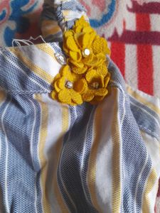 Striped Romper with Flower Detail
