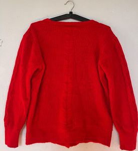Red V-Neck Button-Up Cardigan