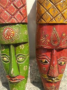 Handmade Wooden Tribal Masks (Set of 2)