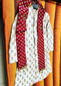 Groom Embroidered Silk Sherwani Set With Juttis