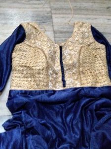 Embroidered Blue Velvet Saree