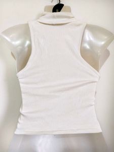 Sleeveless White Turtleneck Crop Top
