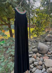 Boho Embroidered Black Maxi Dress