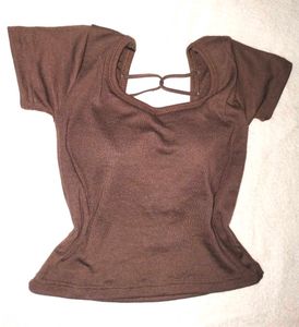 Brown Ribbed Back less Crop Top🤎