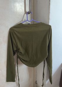 Olive Green Ruched Long Sleeve Top