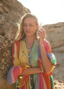 Boho Rainbow Striped Embroidered Kurta