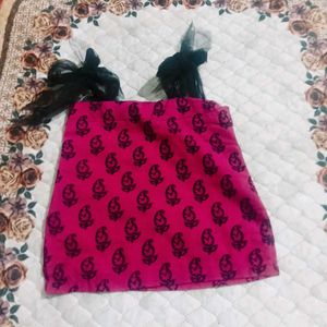 Cute Pink &amp; Black Print Top &amp; Pants Set
