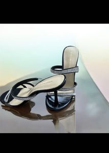 Elegant Diamante Strap Black Flats