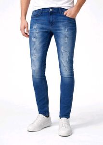 Stylish Men's Ripped Blue Jeans branded with tag