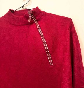 Red Mock Neck Long Sleeve Top