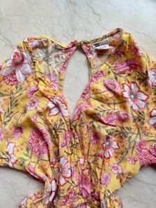 Boho Yellow Floral Print Midi Dress