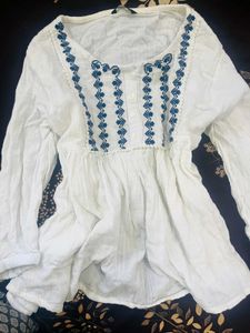 Boho White Embroidered Kurta
