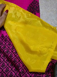 pink and yellow Saree
