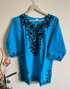 Blue Embroidered Work Kurti