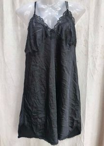 I. Satin Lace Trim Slip Dress