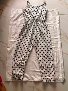 Women's White &amp; Black Polka Dot Jumpsuit | Sleevel