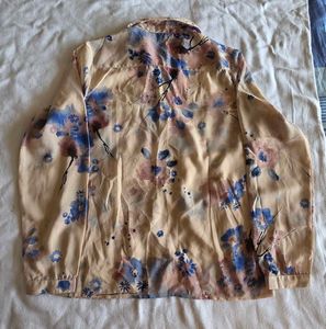 Sheer Floral Print Button-Up Shirt