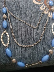 multi layer silver chain necklace with blue 💙 bea