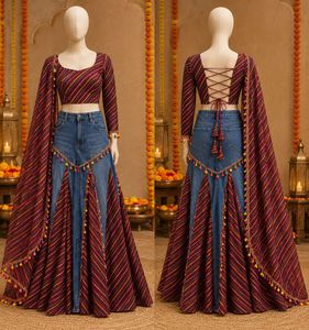 Boho Chic Striped Lehenga Choli Set