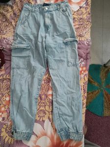 Light Wash Denim Cargo Pants