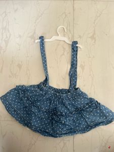 Cute Polka Dot Denim Pinafore Skirt