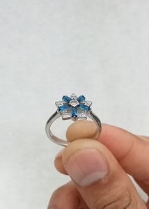 Blue Diamond 💍Ring 925 Silver (wt:3.570g)