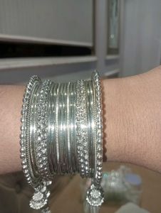 Silver Oxidised Metal Bangles One Set
