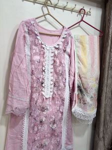Beautiful Pink Floral Kurta Set with Dupatta