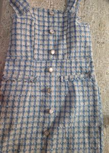 Chic Blue & Beige Plaid Tweed Dress