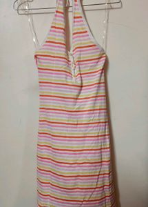 Candy Striped Halter Neck Bodycon Dress