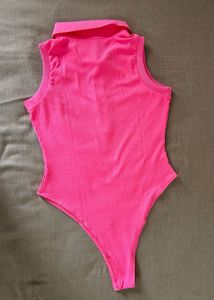 Hot Pink Ribbed Polo Bodysuit