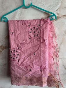 Pink Mirror Work Dupatta with Tassels