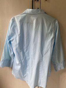 Light Blue Striped Dragonfly &amp; Flower Blouse