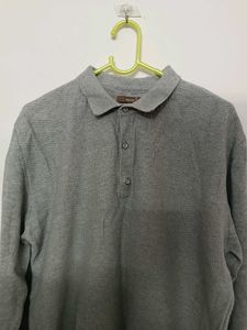 Men's Grey Long Sleeve Polo Sweater