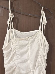 White ruched strap neck dress