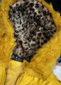 Yellow Quilted Jacket with Faux Fur Hood