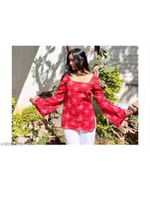 Chic Red Floral Kurta Top