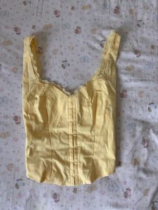Cute Yellow Lace Trim corset like Top
